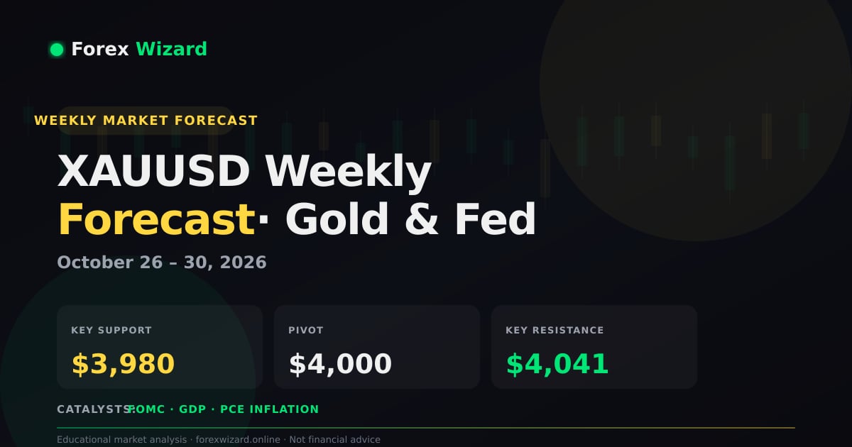 XAUUSD weekly forecast October 26 to 30 2026 showing gold key support resistance ahead of the FOMC decision with GDP and PCE catalysts
