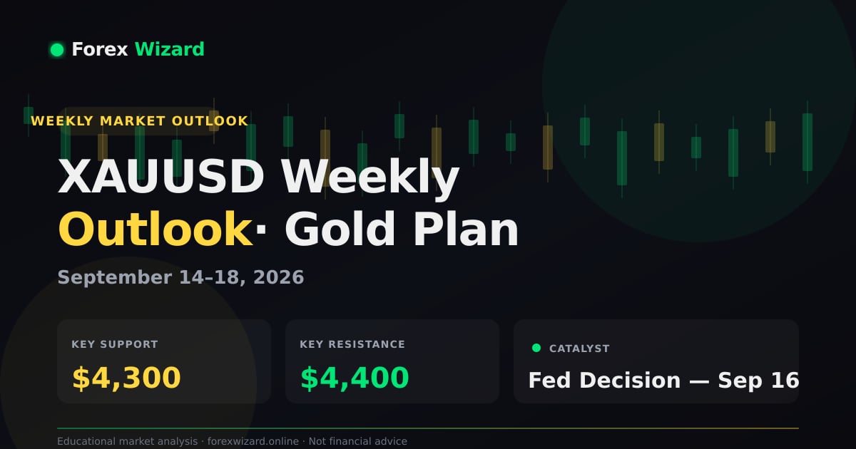 XAUUSD weekly outlook September 14–18 2026 showing key gold support and resistance levels