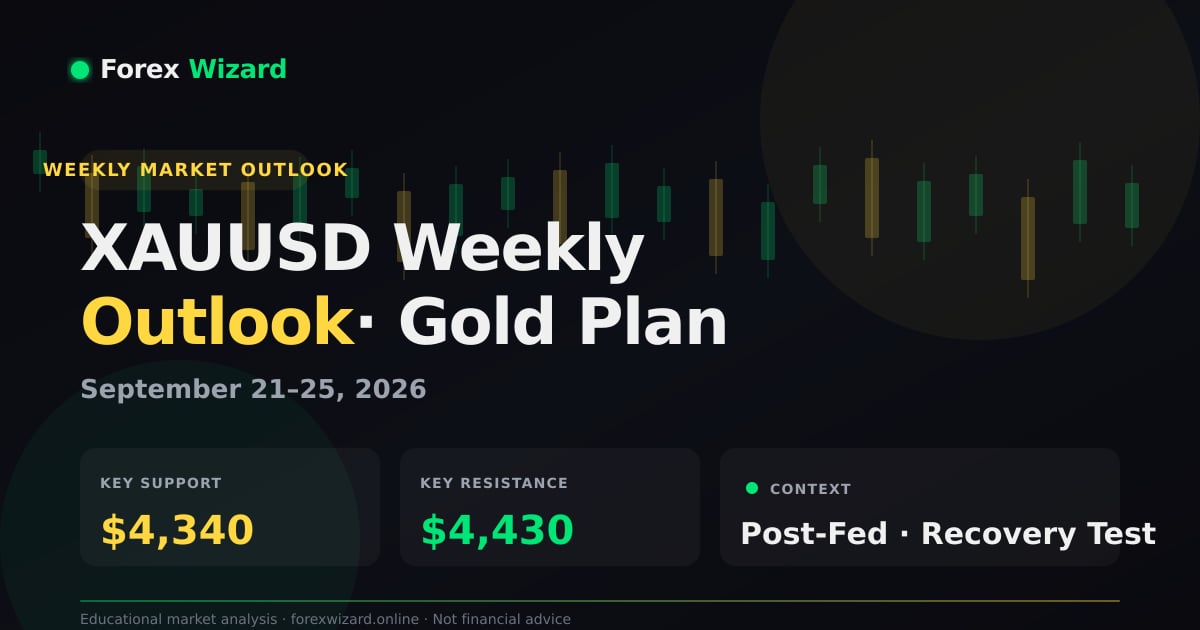 XAUUSD weekly outlook September 21–25 2026 showing key gold support and resistance levels